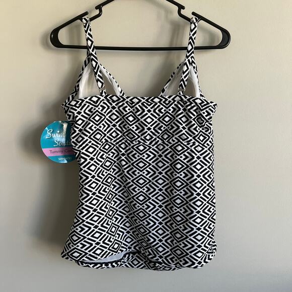 Swim Solutions Twister Tankini Top Tummy Control Black White Diamond Geo 16 NWT - Picture 5 of 7